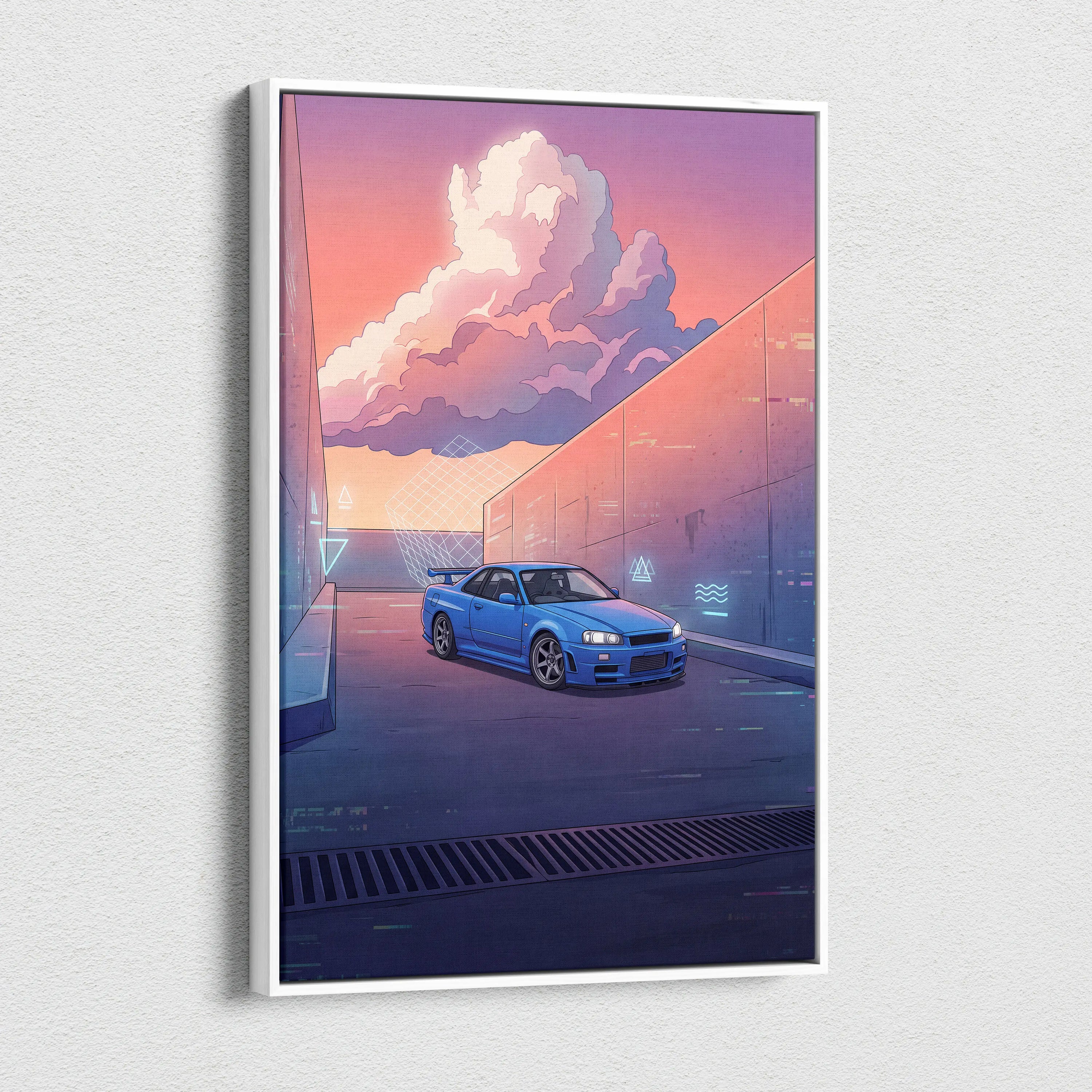 Vaporwave Neon Car Canvas Art - Car Artwork Neon Pink Purple Blue For Living Room Vaporwave Style Mood Nostalgic Canvas