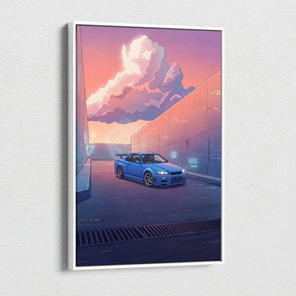 Vaporwave Neon Car Canvas Art - Car Artwork Neon Pink Purple Blue For Living Room Vaporwave Style Mood Nostalgic Canvas
