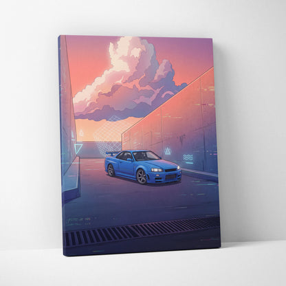 Vaporwave Neon Car Canvas Art - Car Artwork Neon Pink Purple Blue For Living Room Vaporwave Style Mood Nostalgic Canvas