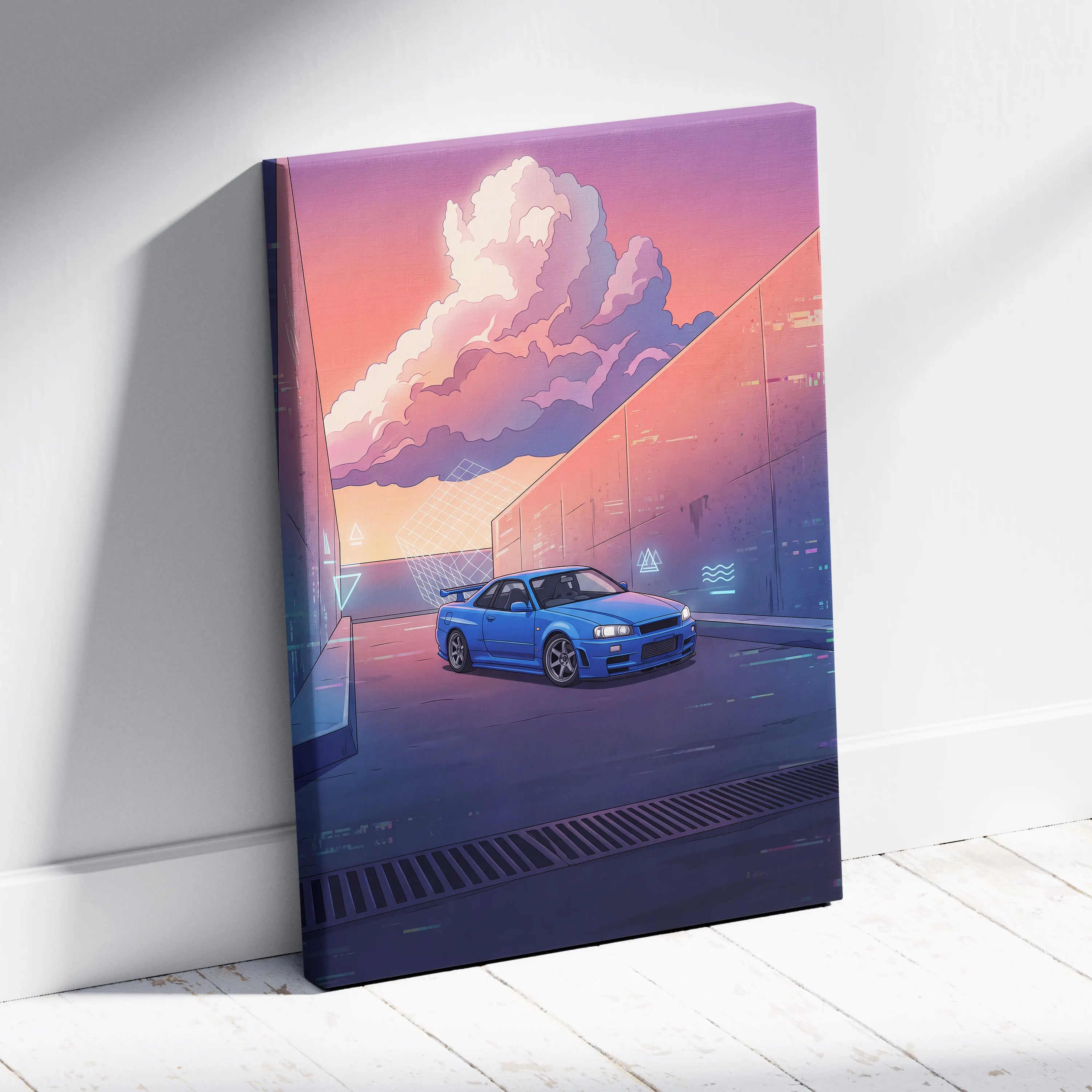 Vaporwave Neon Car Canvas Art - Car Artwork Neon Pink Purple Blue For Living Room Vaporwave Style Mood Nostalgic Canvas