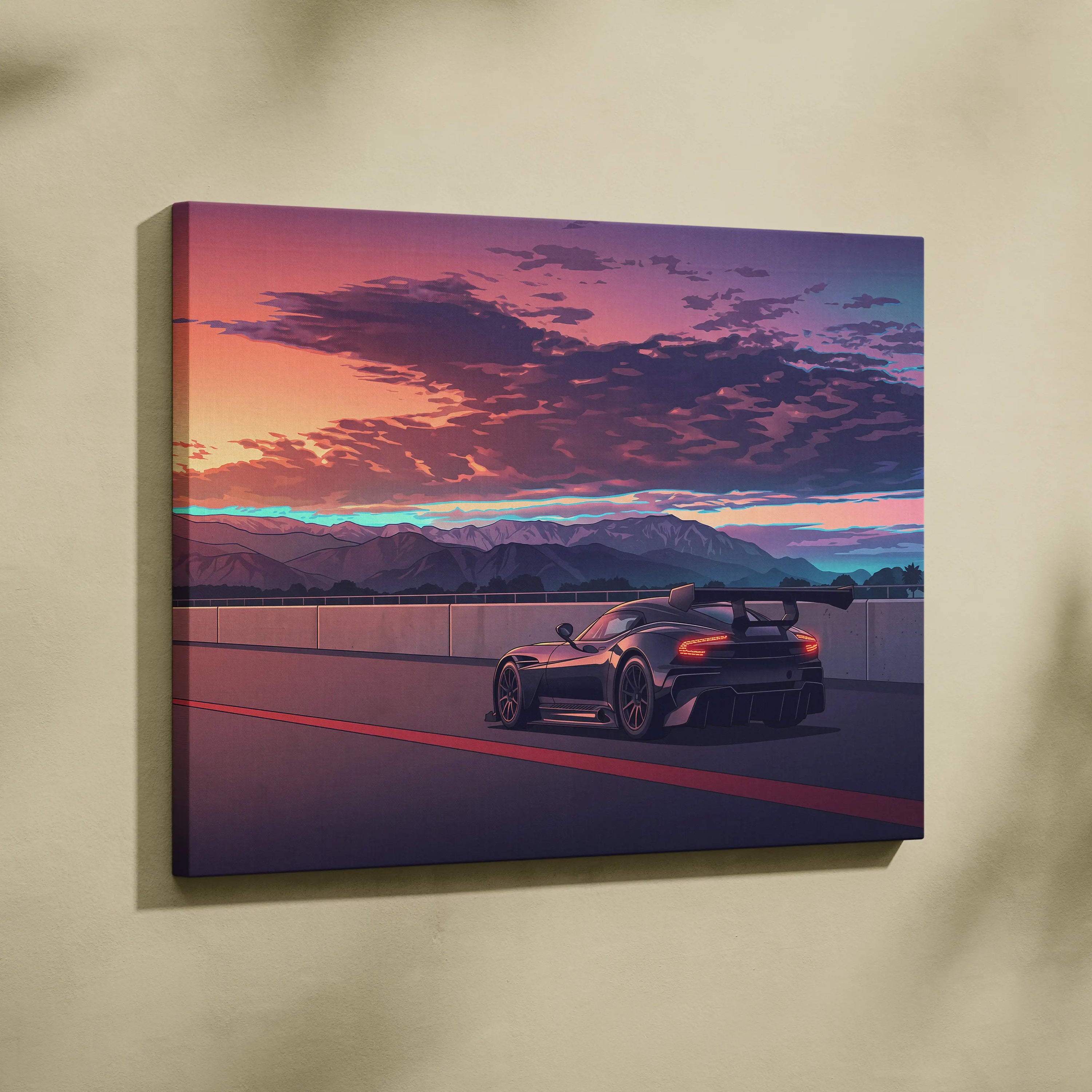 Aston Martin Vulcan Inspired Vaporwave Car Canvas - Vaporwave Car Neon Pink Purple Wall Art Futurism Dreamy Nostalgic Mood Modern Decor Canvas