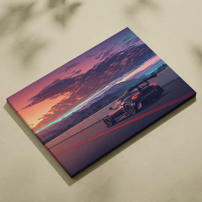 Aston Martin Vulcan Inspired Vaporwave Car Canvas - Vaporwave Car Neon Pink Purple Wall Art Futurism Dreamy Nostalgic Mood Modern Decor Canvas