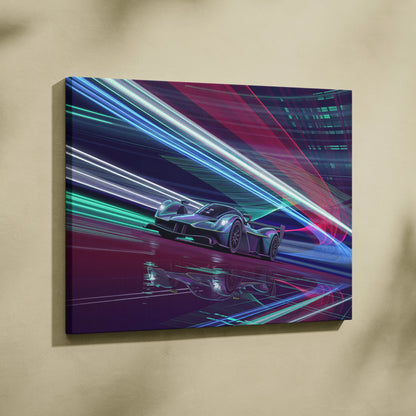 Aston Martin Valkyrie Inspired Canvas Art - Car Artwork Neon Pink Cyan Living Retrofuturism Energetic Vaporwave Wall Art Canvas Print