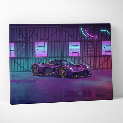 Aston Martin Valkyrie Inspired Vaporwave Car Canvas - Car Artwork Purple Pink Cyan Living Room Vaporwave Retro Futurism Neon Nostalgia Canvas