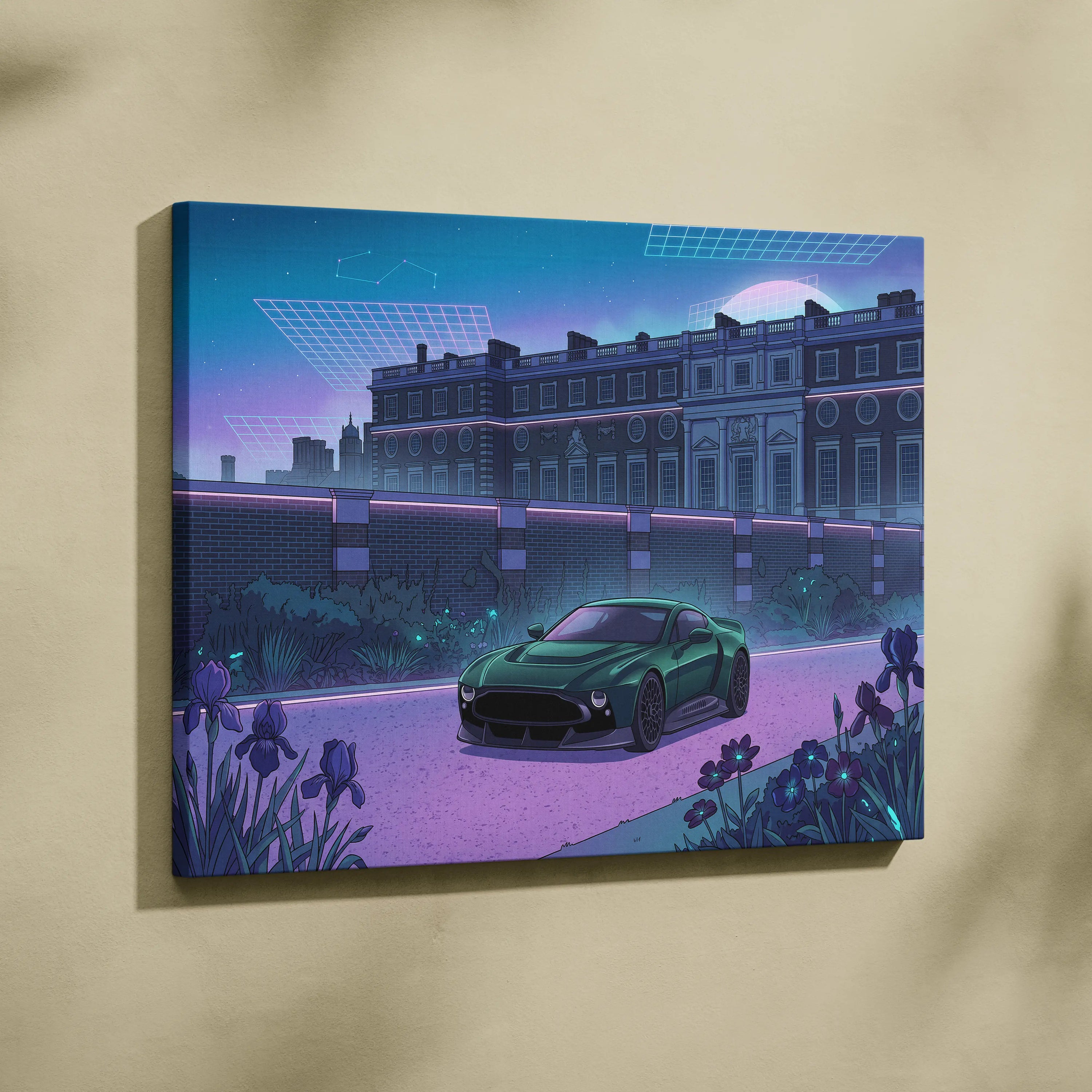 Aston Martin Victor Inspired Canvas - Car Neon Blues Living Room Vaporwave Mood Nostalgic RetroFuturistic Decor Style Neon Canvas