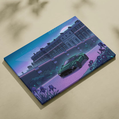 Aston Martin Victor Inspired Canvas - Car Neon Blues Living Room Vaporwave Mood Nostalgic RetroFuturistic Decor Style Neon Canvas