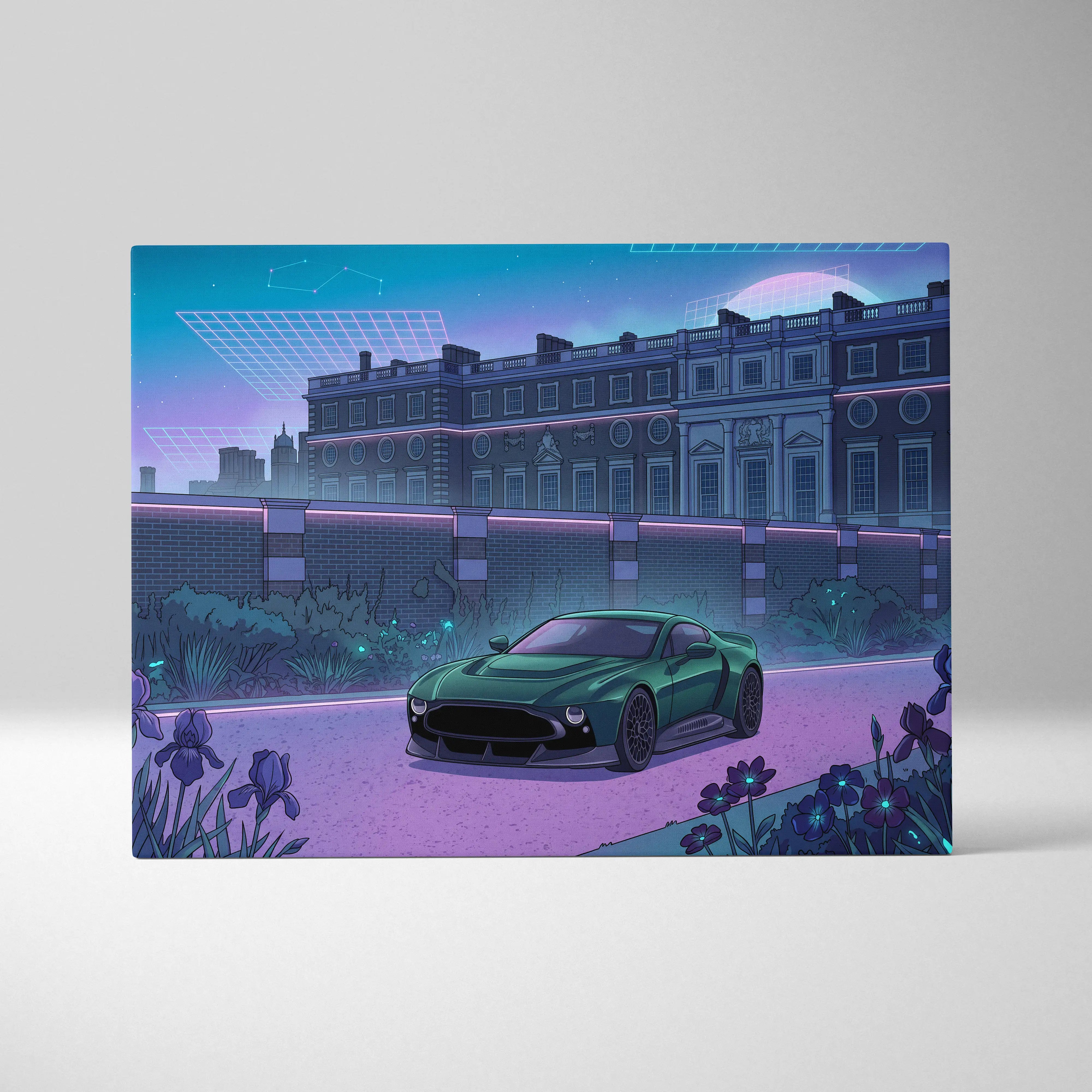 Aston Martin Victor Inspired Canvas - Car Neon Blues Living Room Vaporwave Mood Nostalgic RetroFuturistic Decor Style Neon Canvas