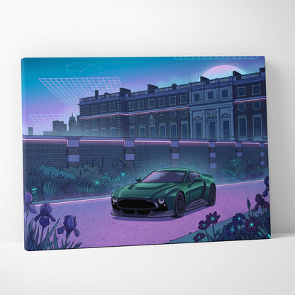 Aston Martin Victor Inspired Canvas - Car Neon Blues Living Room Vaporwave Mood Nostalgic RetroFuturistic Decor Style Neon Canvas