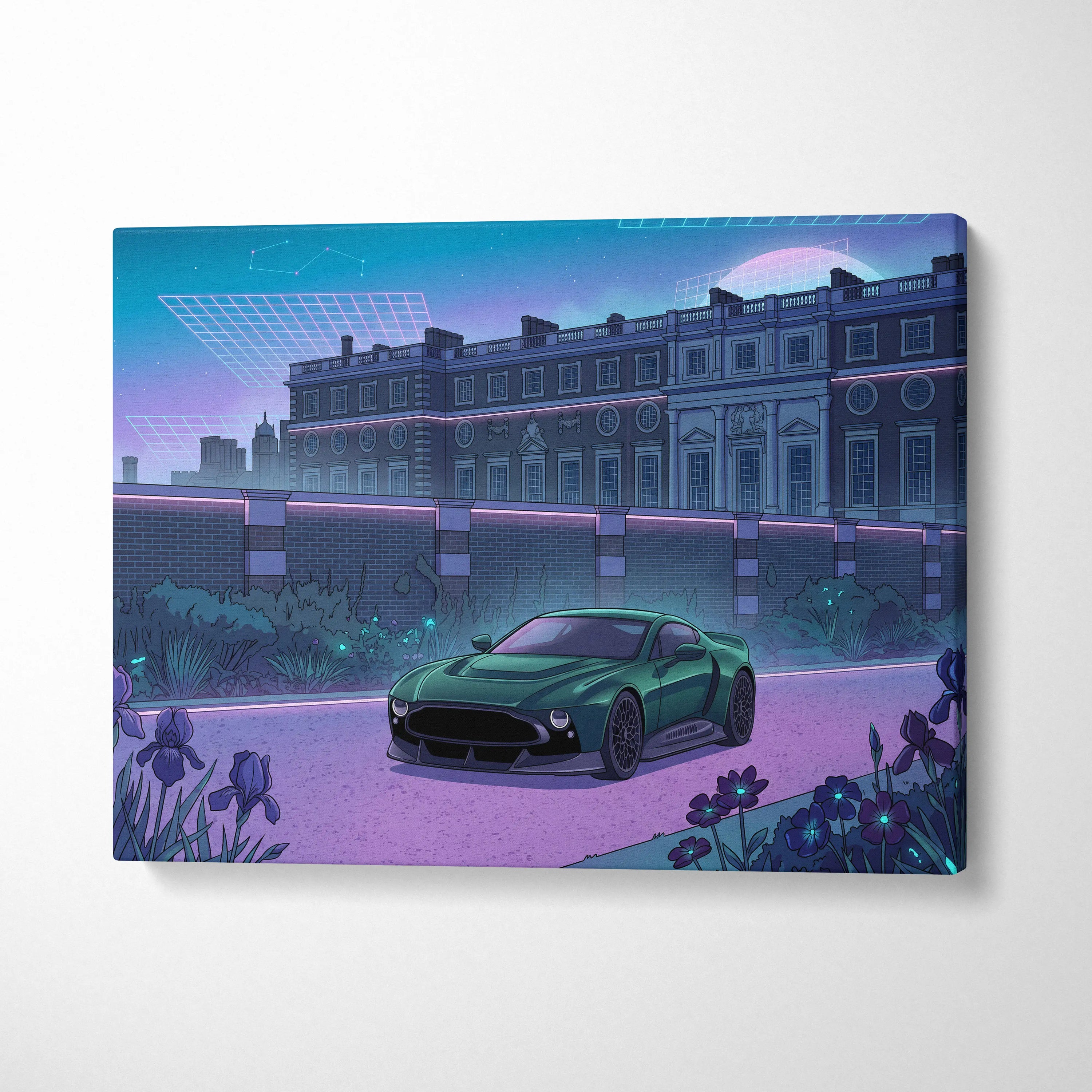 Aston Martin Victor Inspired Canvas - Car Neon Blues Living Room Vaporwave Mood Nostalgic RetroFuturistic Decor Style Neon Canvas