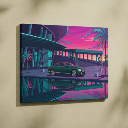 Bentley Flying Spur Inspired Vaporwave Car Canvas - Car Vaporwave Neon Pink Teal Living Room Retro Futurism Nostalgic mood Neon aesthetic Canvas
