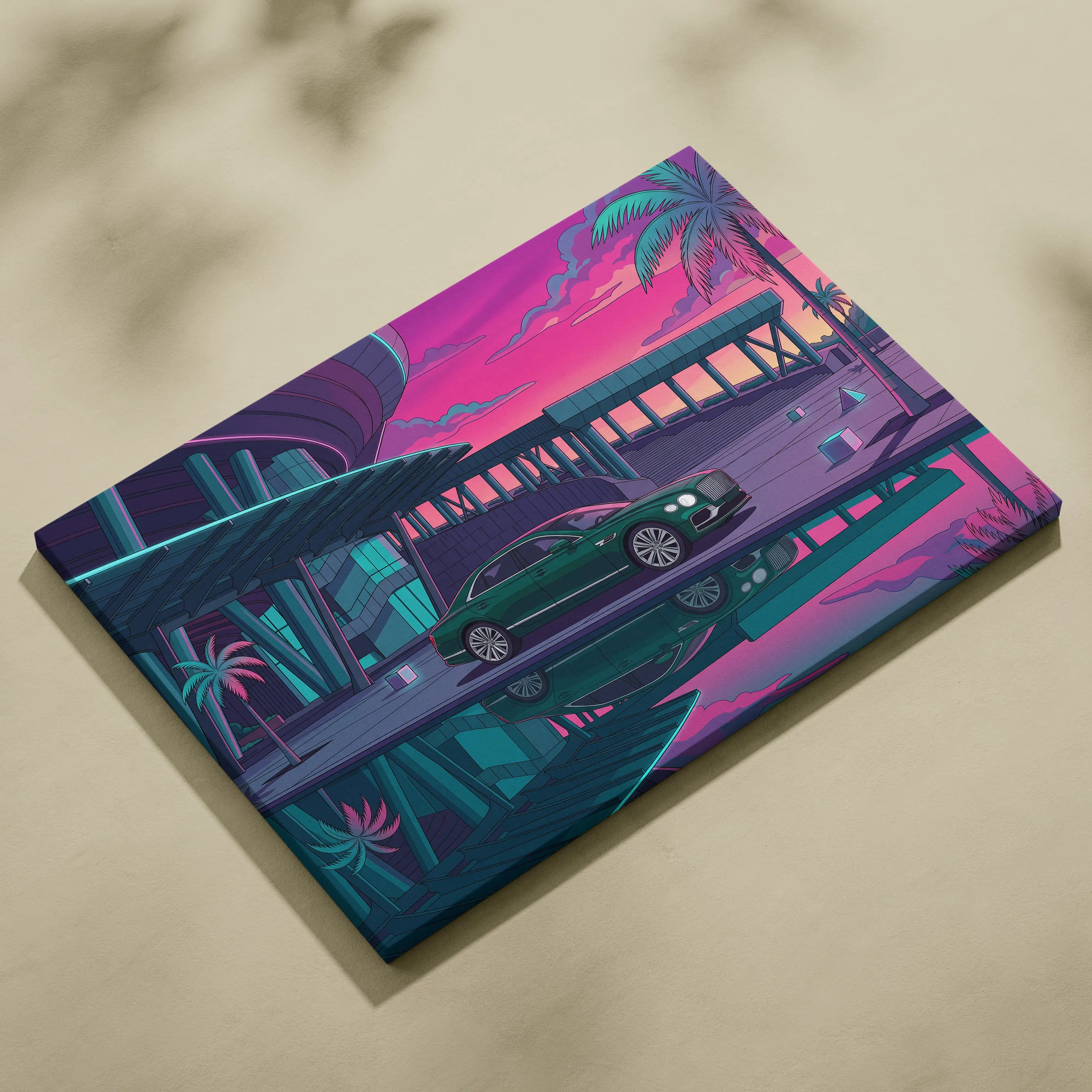 Bentley Flying Spur Inspired Vaporwave Car Canvas - Car Vaporwave Neon Pink Teal Living Room Retro Futurism Nostalgic mood Neon aesthetic Canvas