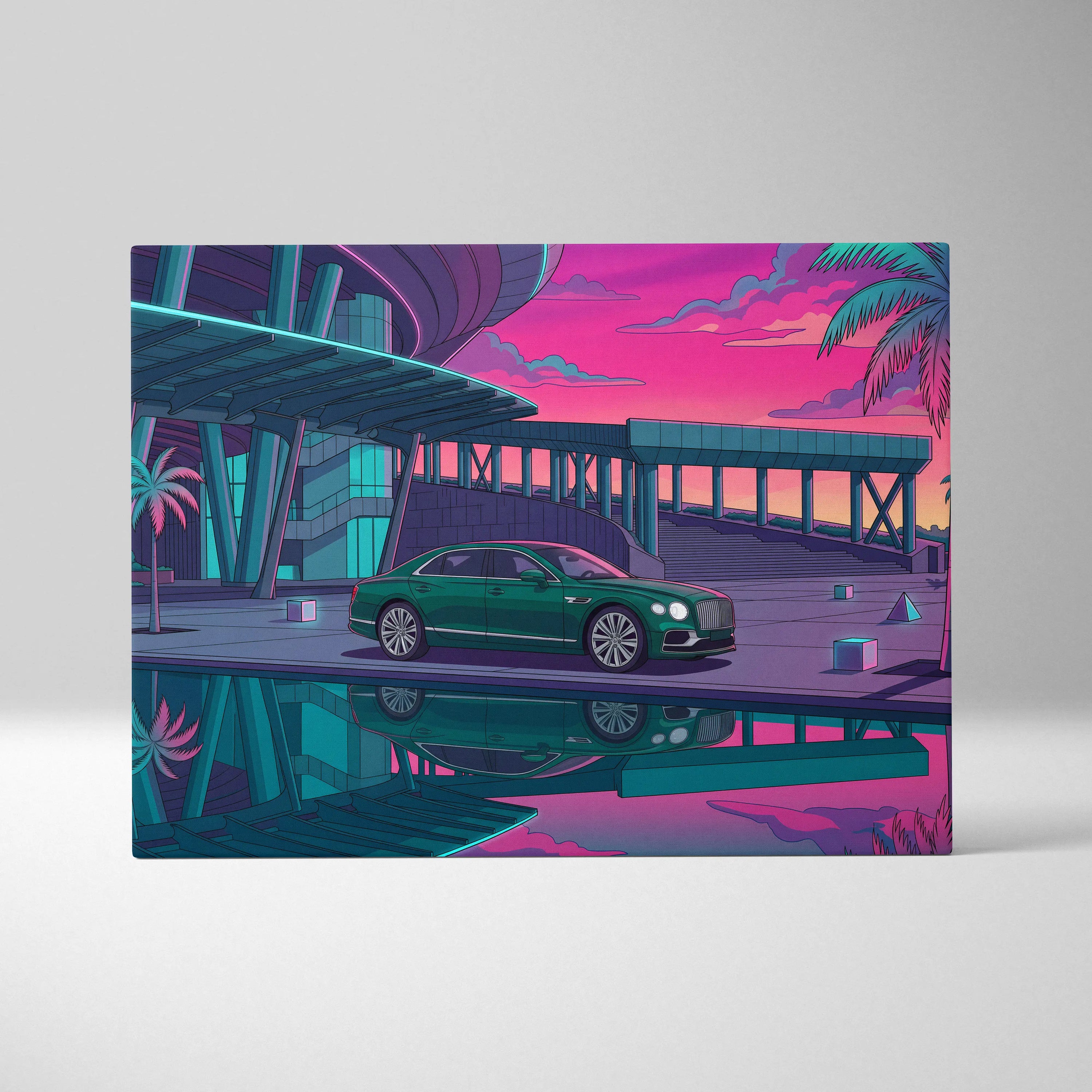 Bentley Flying Spur Inspired Vaporwave Car Canvas - Car Vaporwave Neon Pink Teal Living Room Retro Futurism Nostalgic mood Neon aesthetic Canvas