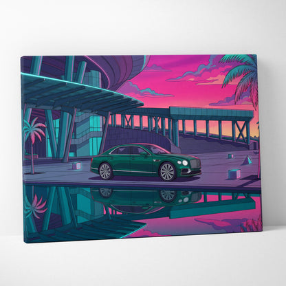 Bentley Flying Spur Inspired Vaporwave Car Canvas - Car Vaporwave Neon Pink Teal Living Room Retro Futurism Nostalgic mood Neon aesthetic Canvas