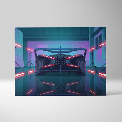 Bugatti Bolide Inspired Vaporwave Car Canvas - Car Neon Blue Pink Living Room Vaporwave Mood Nostalgic Neon Glow Retro Futurism Canvas