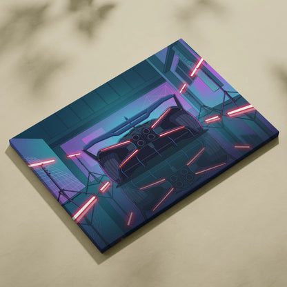 Bugatti Bolide Inspired Vaporwave Car Canvas - Car Neon Blue Pink Living Room Vaporwave Mood Nostalgic Neon Glow Retro Futurism Canvas