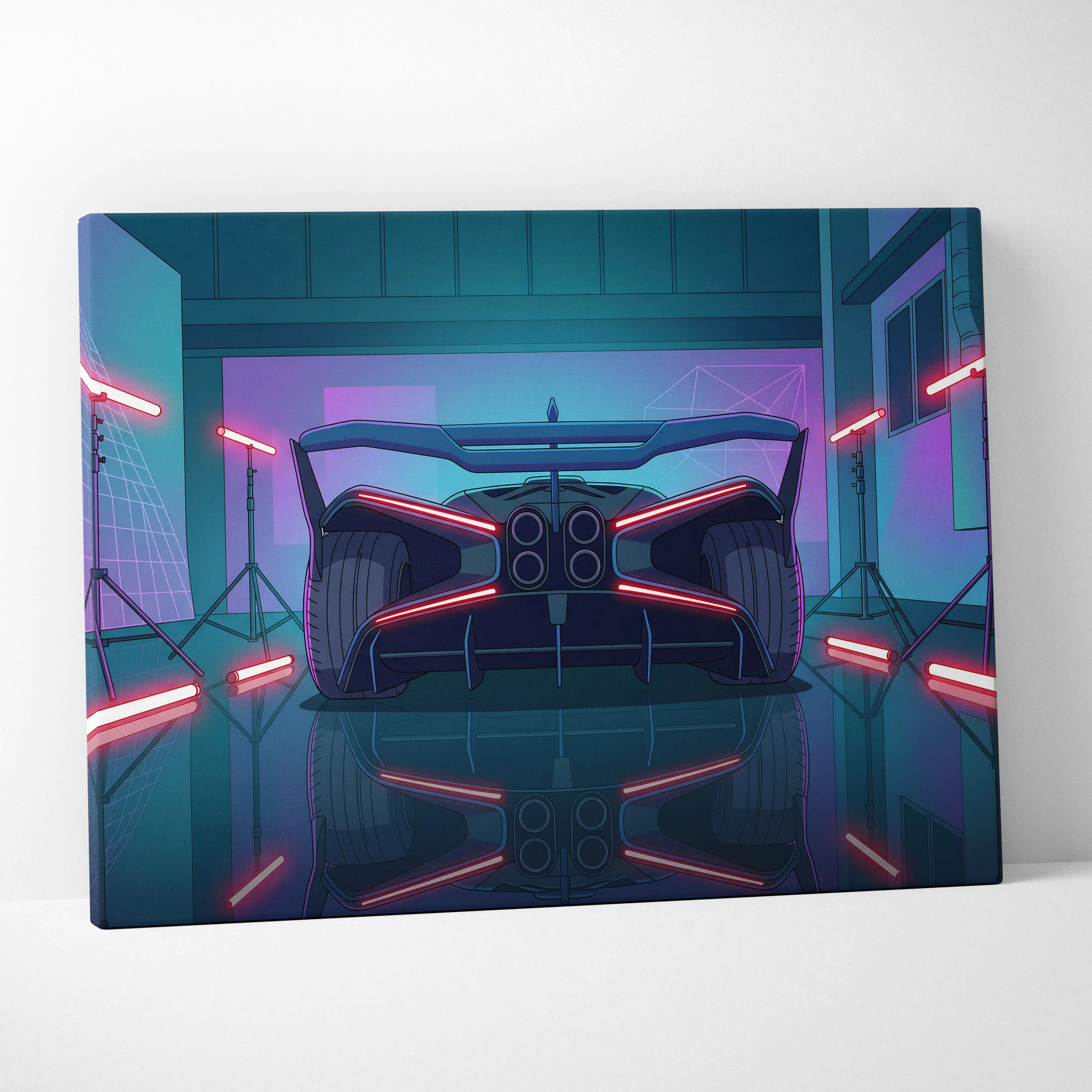 Bugatti Bolide Inspired Vaporwave Car Canvas - Car Neon Blue Pink Living Room Vaporwave Mood Nostalgic Neon Glow Retro Futurism Canvas