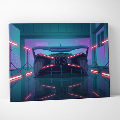 Bugatti Bolide Inspired Vaporwave Car Canvas - Car Neon Blue Pink Living Room Vaporwave Mood Nostalgic Neon Glow Retro Futurism Canvas