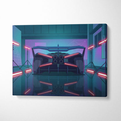 Bugatti Bolide Inspired Vaporwave Car Canvas - Car Neon Blue Pink Living Room Vaporwave Mood Nostalgic Neon Glow Retro Futurism Canvas