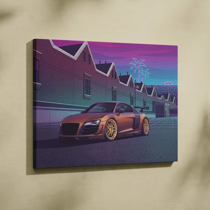 Audi R8 Inspired Vaporwave Neon Car Canvas - Vaporwave Car Canvas Pink Teal Living Room Retro Nostalgic Mood Synthwave Wall Art Canvas