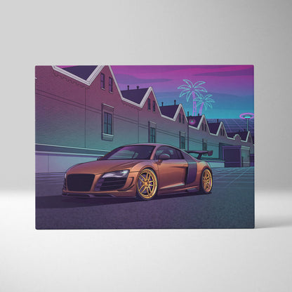 Audi R8 Inspired Vaporwave Neon Car Canvas - Vaporwave Car Canvas Pink Teal Living Room Retro Nostalgic Mood Synthwave Wall Art Canvas