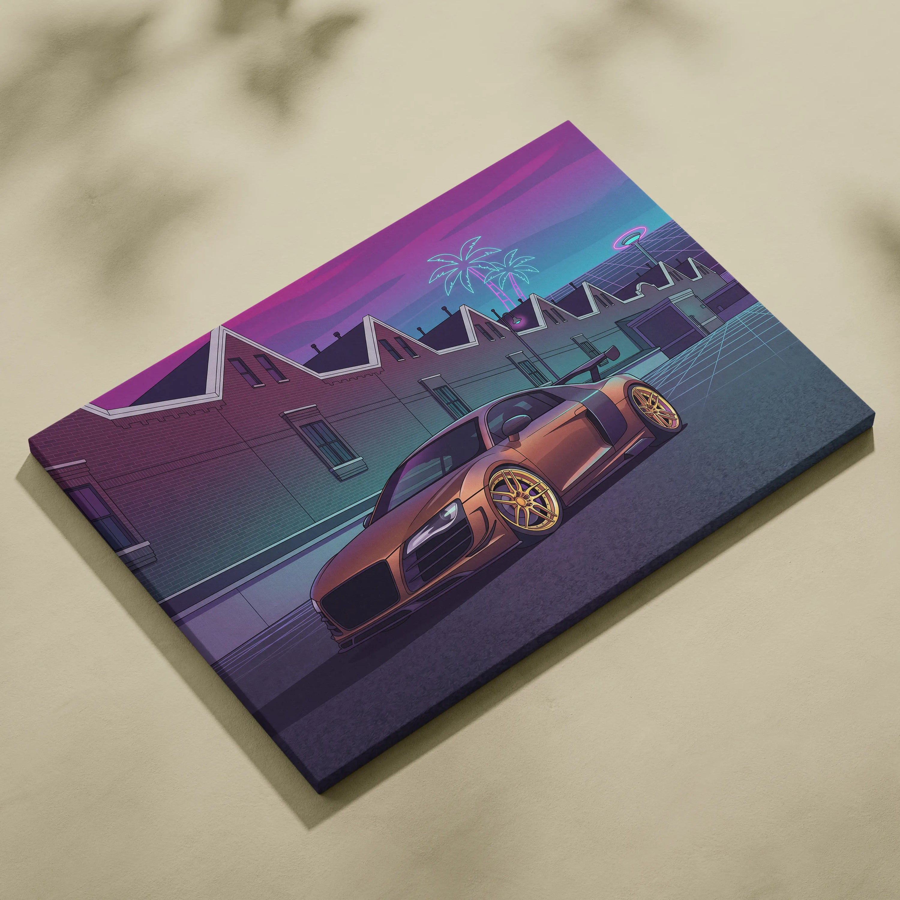 Audi R8 Inspired Vaporwave Neon Car Canvas - Vaporwave Car Canvas Pink Teal Living Room Retro Nostalgic Mood Synthwave Wall Art Canvas