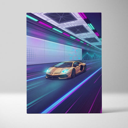 Lamborghini Aventador SVJ Inspired Vaporwave Car Canvas - Car Neon Pink Turquoise Living Room Vaporwave Nostalgic Energy Retrofuturist Wall Art Canvas