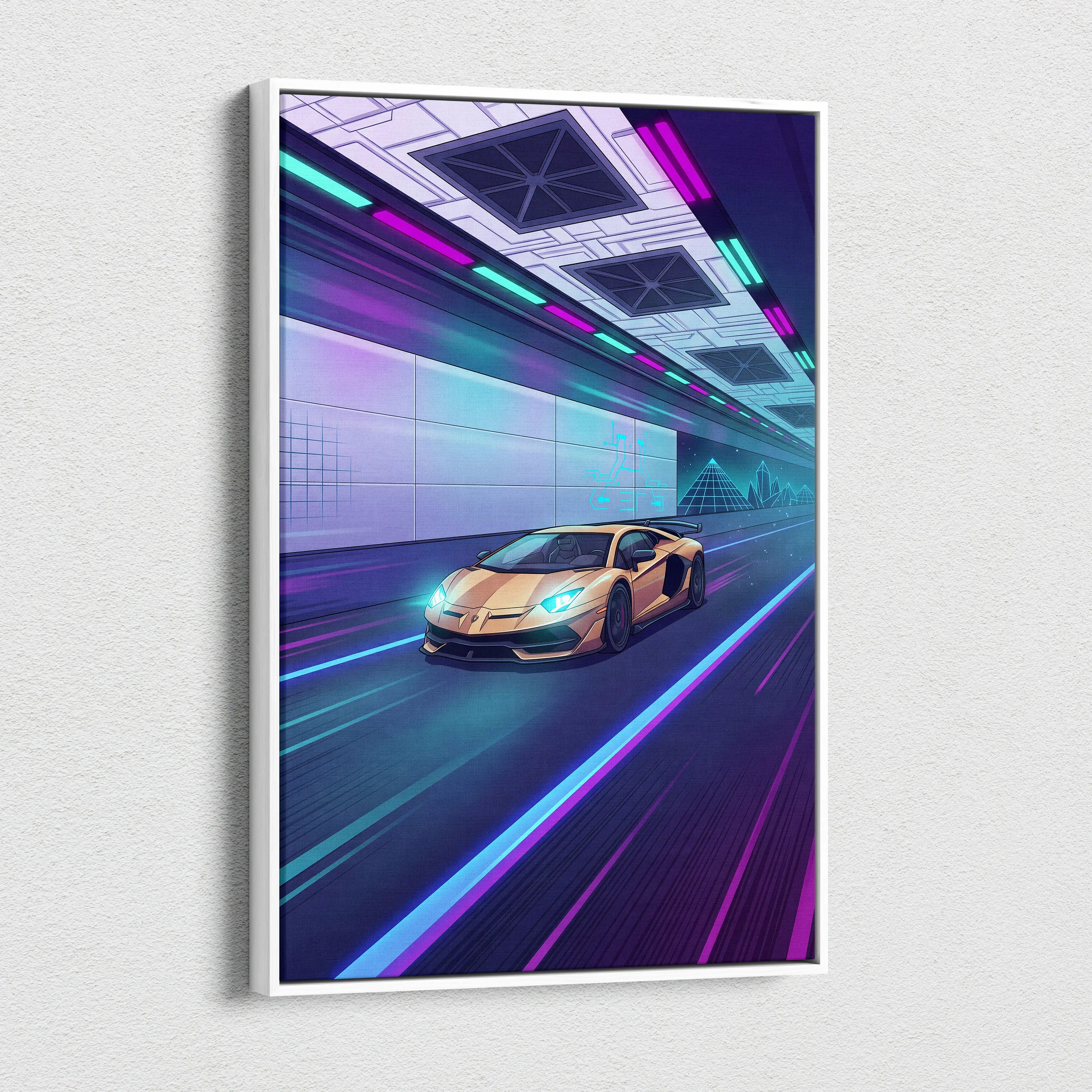 Lamborghini Aventador SVJ Inspired Vaporwave Car Canvas - Car Neon Pink Turquoise Living Room Vaporwave Nostalgic Energy Retrofuturist Wall Art Canvas