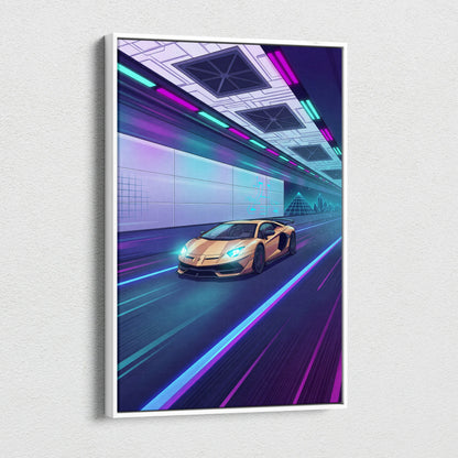 Lamborghini Aventador SVJ Inspired Vaporwave Car Canvas - Car Neon Pink Turquoise Living Room Vaporwave Nostalgic Energy Retrofuturist Wall Art Canvas