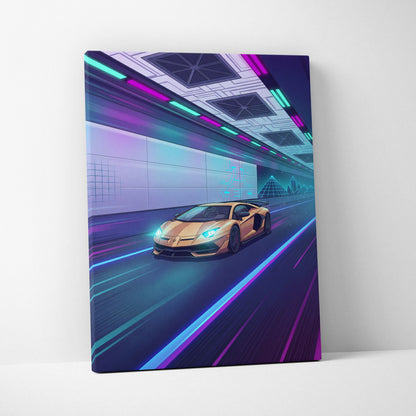 Lamborghini Aventador SVJ Inspired Vaporwave Car Canvas - Car Neon Pink Turquoise Living Room Vaporwave Nostalgic Energy Retrofuturist Wall Art Canvas