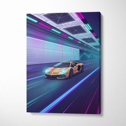 Lamborghini Aventador SVJ Inspired Vaporwave Car Canvas - Car Neon Pink Turquoise Living Room Vaporwave Nostalgic Energy Retrofuturist Wall Art Canvas