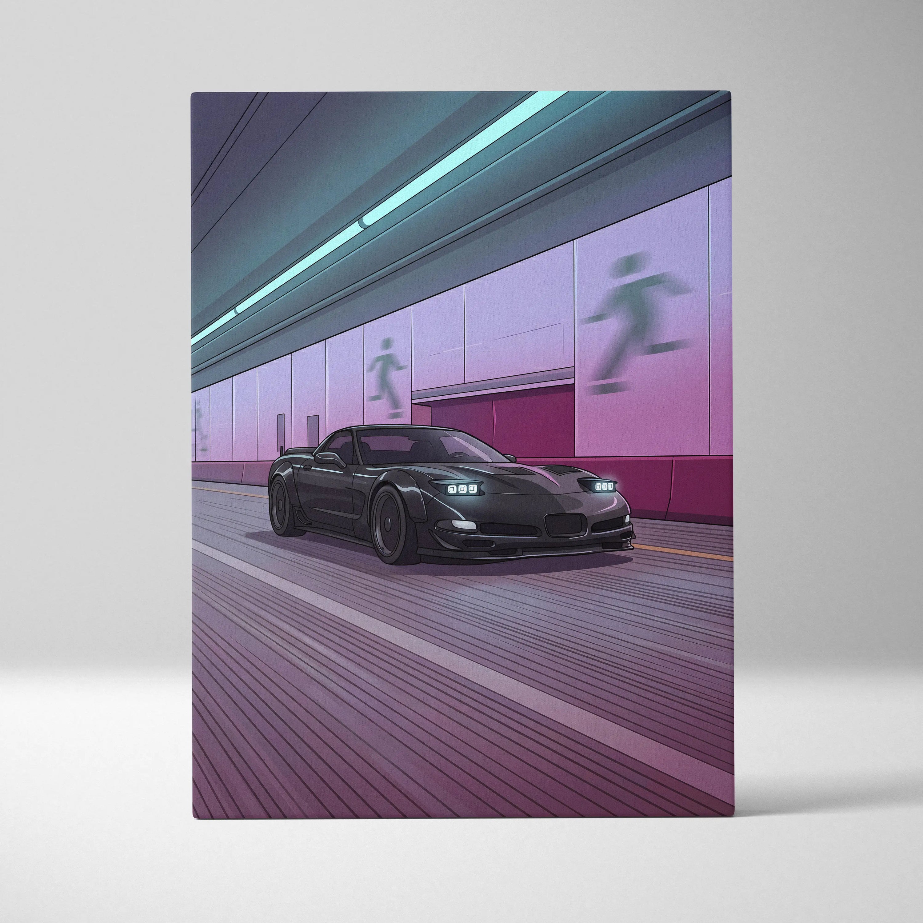 Chevrolet C5 Z06 Corvette Inspired Vaporwave Car Canvas Art - Vaporwave Car Neon Living Room Retro Mood Nostalgic Decor Neon Canvas
