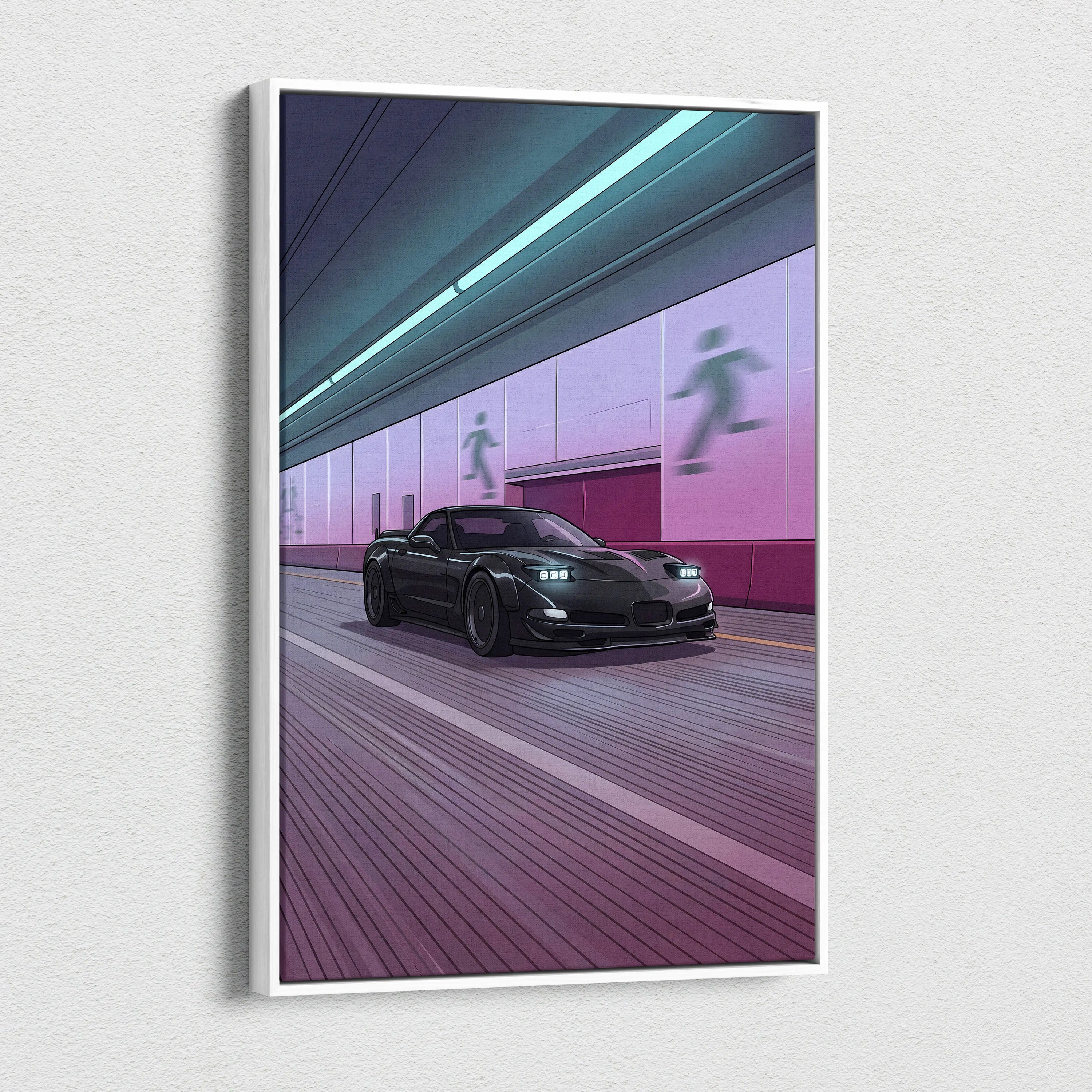 Chevrolet C5 Z06 Corvette Inspired Vaporwave Car Canvas Art - Vaporwave Car Neon Living Room Retro Mood Nostalgic Decor Neon Canvas