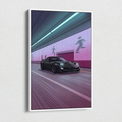 Chevrolet C5 Z06 Corvette Inspired Vaporwave Car Canvas Art - Vaporwave Car Neon Living Room Retro Mood Nostalgic Decor Neon Canvas