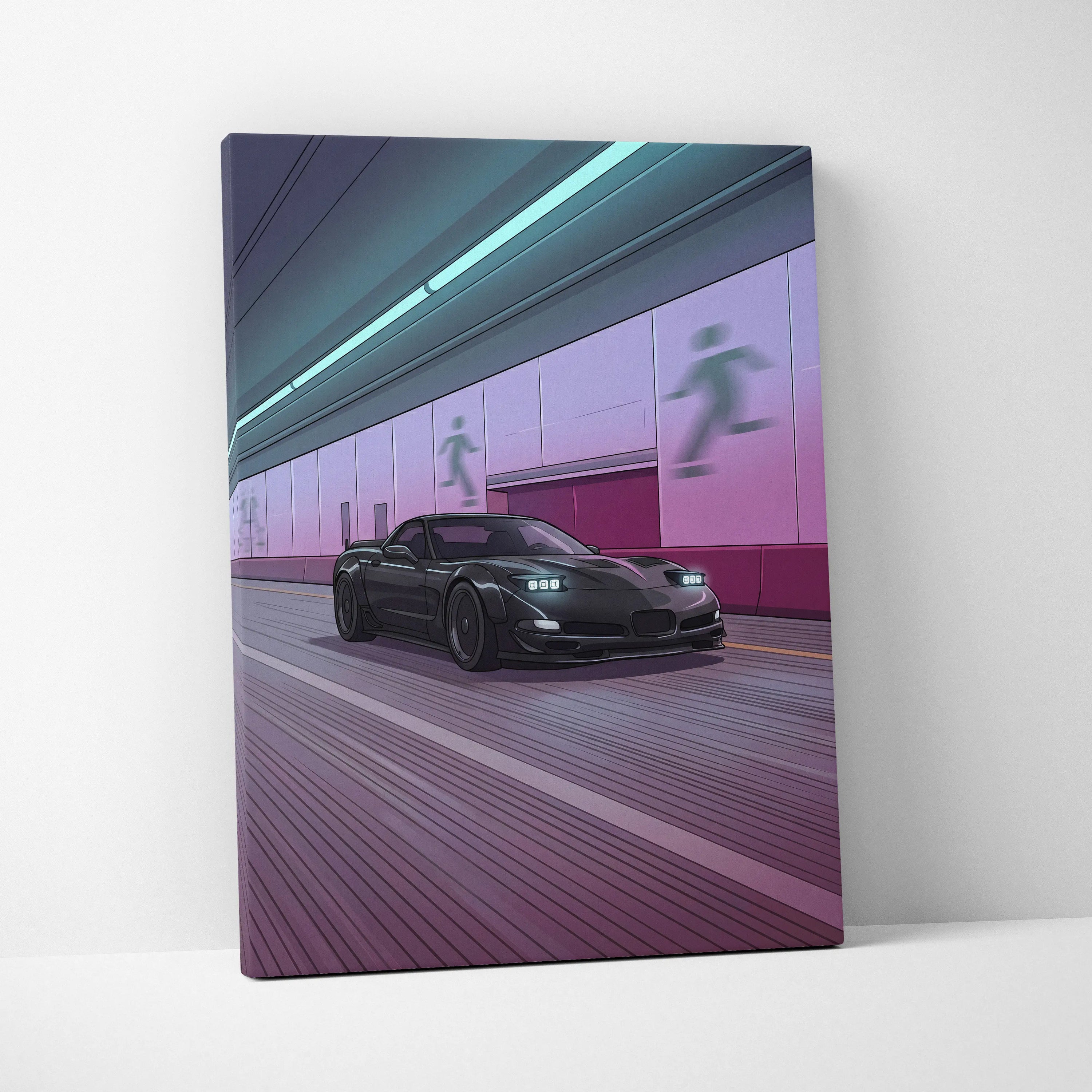 Chevrolet C5 Z06 Corvette Inspired Vaporwave Car Canvas Art - Vaporwave Car Neon Living Room Retro Mood Nostalgic Decor Neon Canvas