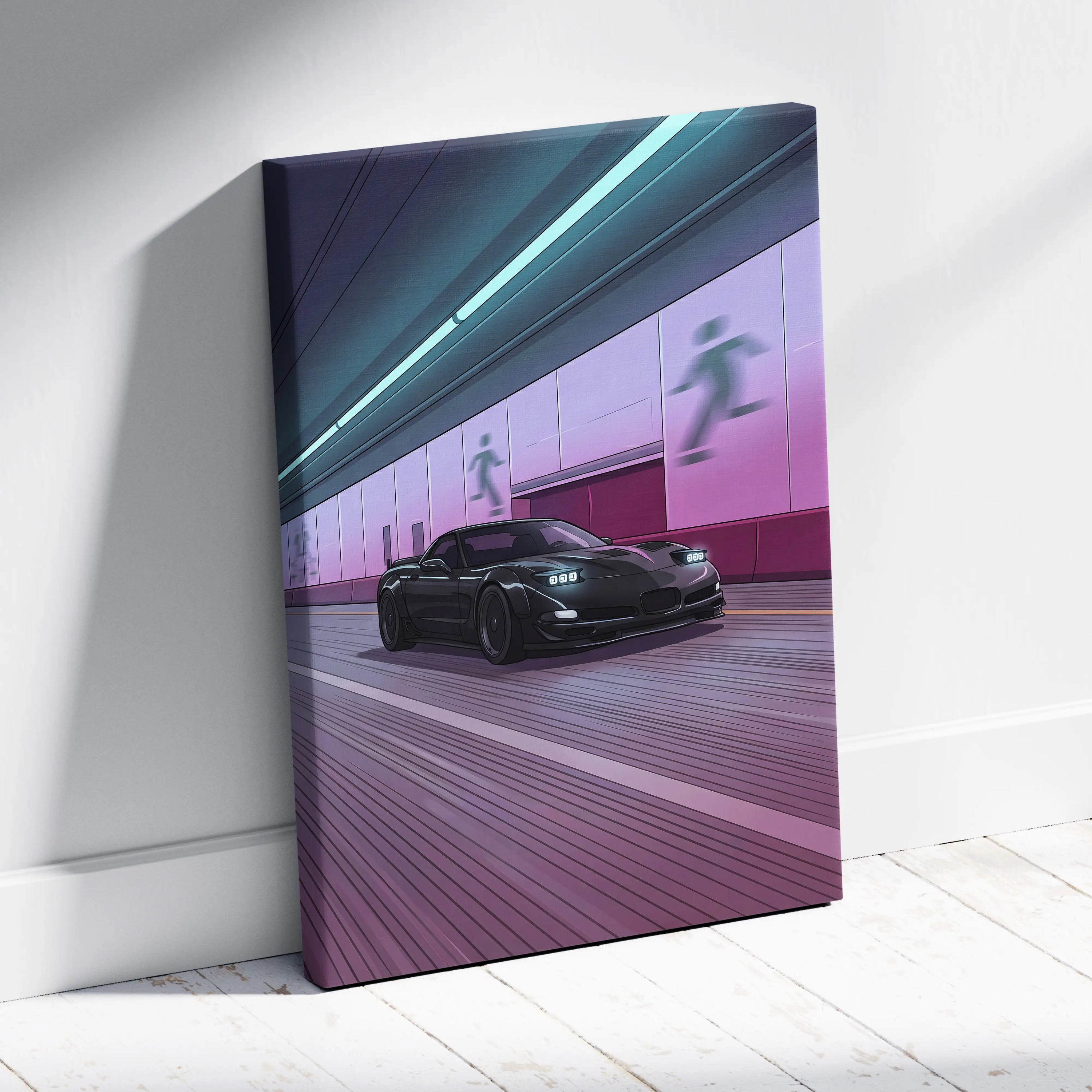 Chevrolet C5 Z06 Corvette Inspired Vaporwave Car Canvas Art - Vaporwave Car Neon Living Room Retro Mood Nostalgic Decor Neon Canvas