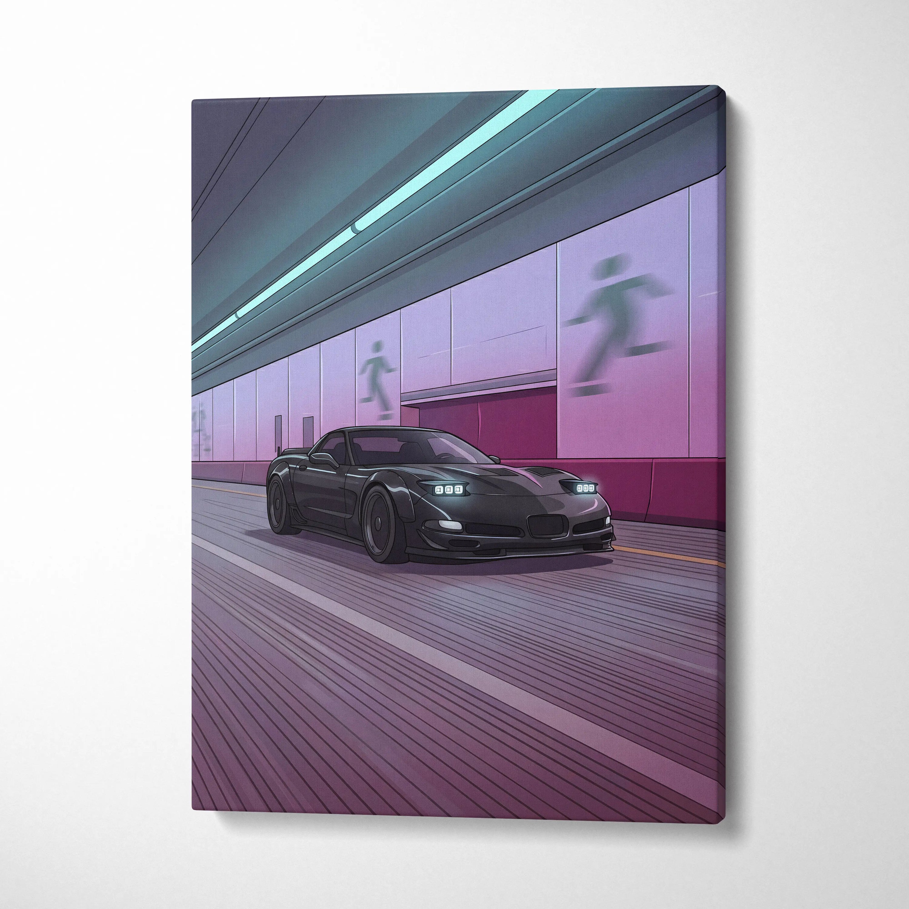 Chevrolet C5 Z06 Corvette Inspired Vaporwave Car Canvas Art - Vaporwave Car Neon Living Room Retro Mood Nostalgic Decor Neon Canvas