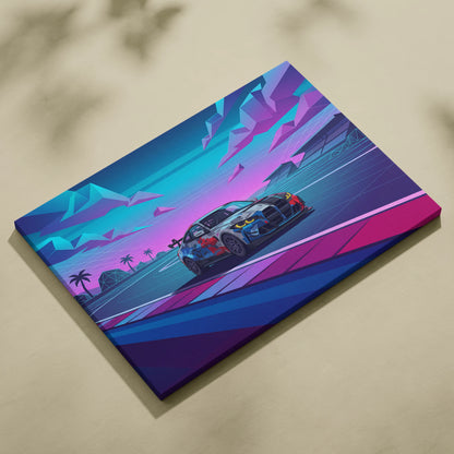 BMW M4 GT3 EVO Inspired Vaporwave Car Canvas - Vaporwave Neon Car Pink Blue Living Room Retro Futurist Dreamy Neon Mood Vaporwave Wall Art