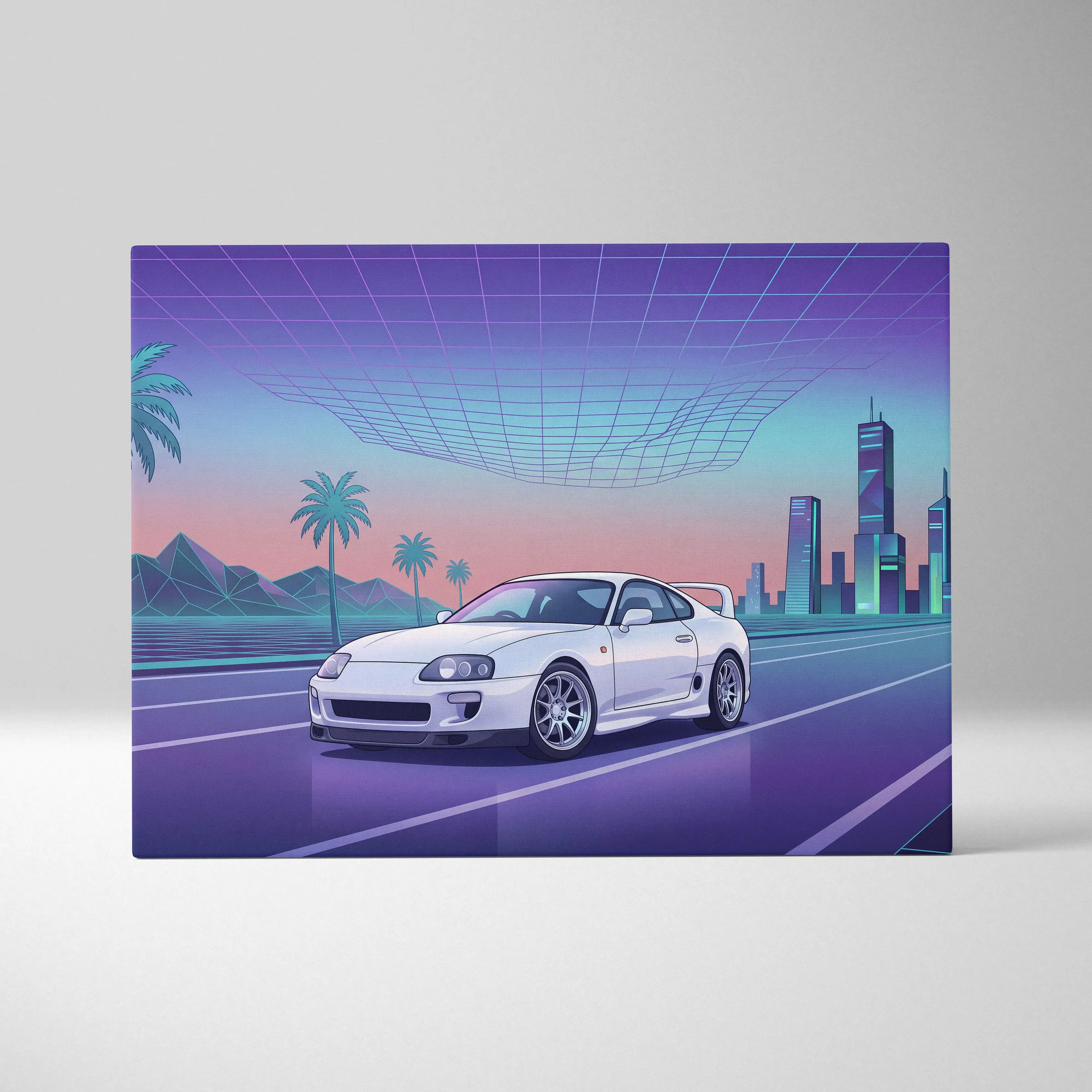Mk4 Toyota Supra Inspired Vaporwave Car Canvas - Vaporwave Car Purple Teal Living Room Retro Futurism Nostalgic Energy Vaporwave Canvas Print