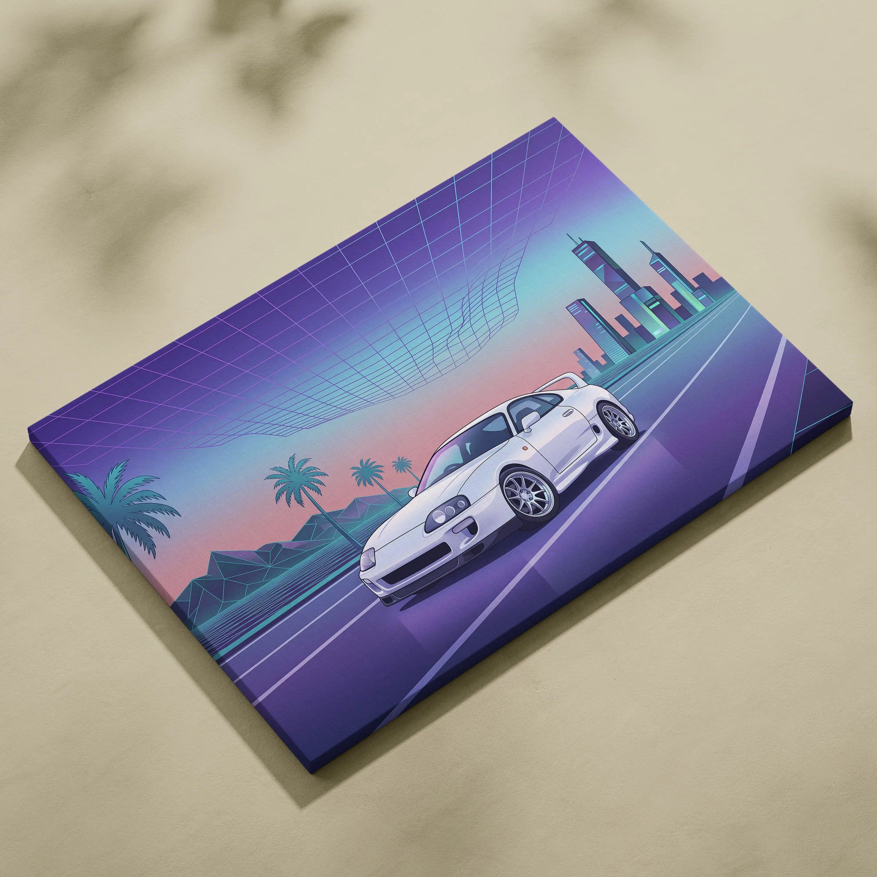 Mk4 Toyota Supra Inspired Vaporwave Car Canvas - Vaporwave Car Purple Teal Living Room Retro Futurism Nostalgic Energy Vaporwave Canvas Print