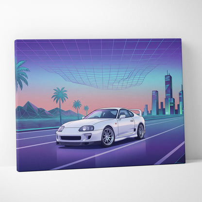 Mk4 Toyota Supra Inspired Vaporwave Car Canvas - Vaporwave Car Purple Teal Living Room Retro Futurism Nostalgic Energy Vaporwave Canvas Print