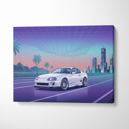 Mk4 Toyota Supra Inspired Vaporwave Car Canvas - Vaporwave Car Purple Teal Living Room Retro Futurism Nostalgic Energy Vaporwave Canvas Print