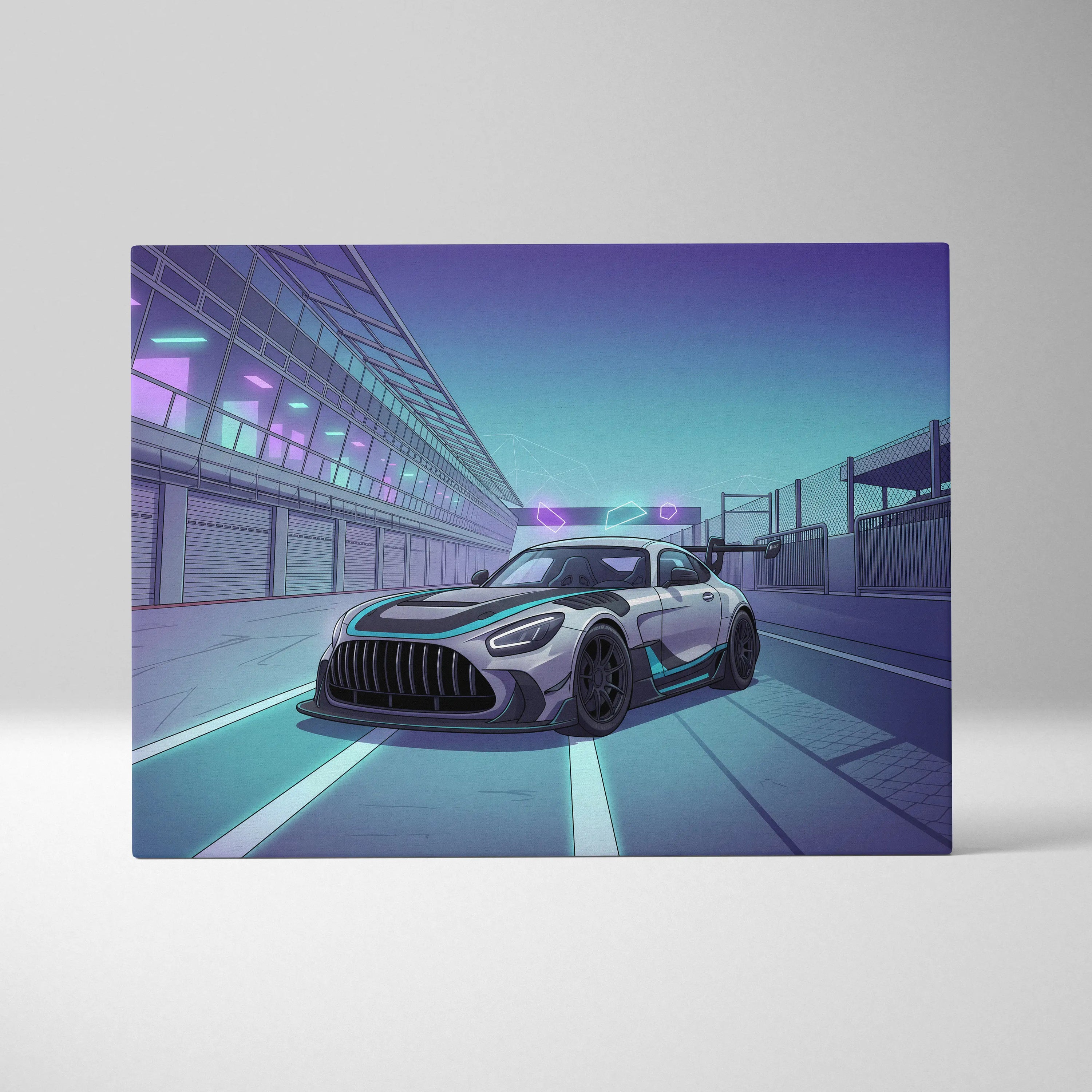 Mercedes-AMG GT3 Vaporwave Car Canvas - Vaporwave Cars Neon Teal Pink Room Decor Retro Futurism Mood Nostalgic Geometric Canvas