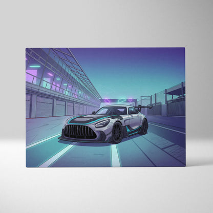 Mercedes-AMG GT3 Vaporwave Car Canvas - Vaporwave Cars Neon Teal Pink Room Decor Retro Futurism Mood Nostalgic Geometric Canvas