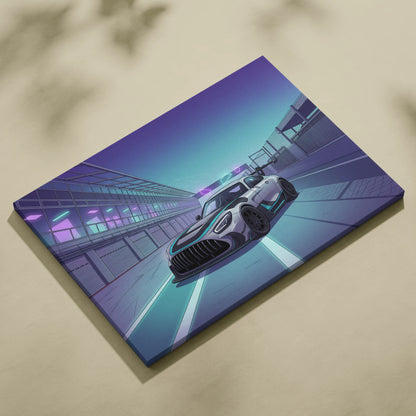 Mercedes-AMG GT3 Vaporwave Car Canvas - Vaporwave Cars Neon Teal Pink Room Decor Retro Futurism Mood Nostalgic Geometric Canvas
