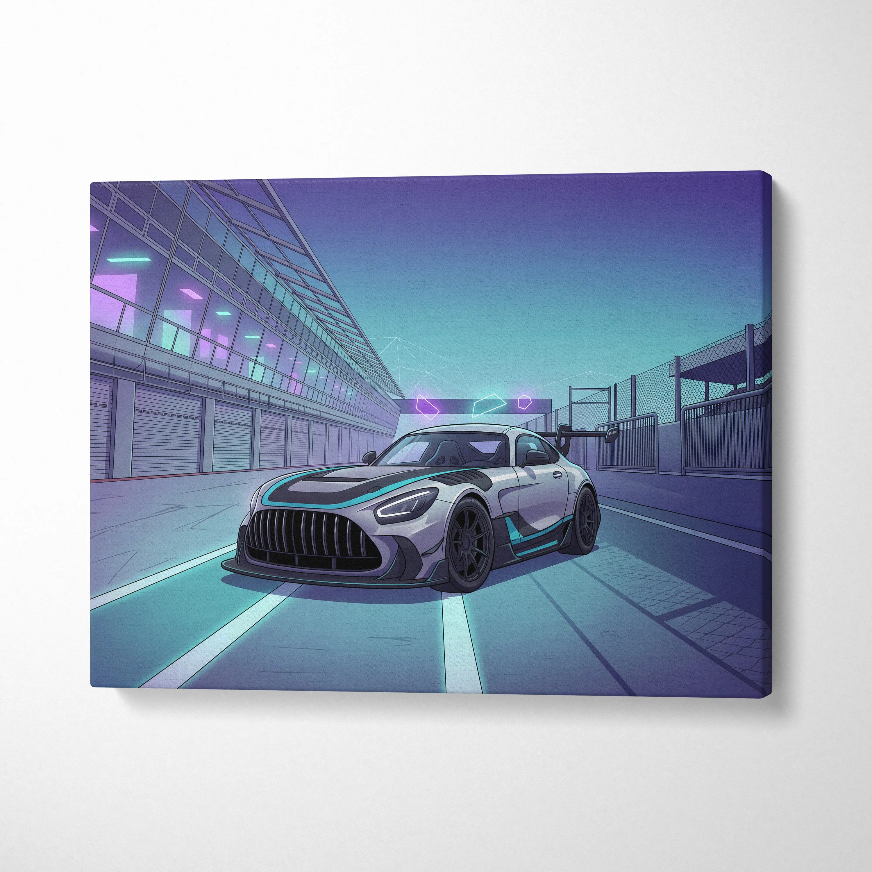 Mercedes-AMG GT3 Vaporwave Car Canvas - Vaporwave Cars Neon Teal Pink Room Decor Retro Futurism Mood Nostalgic Geometric Canvas