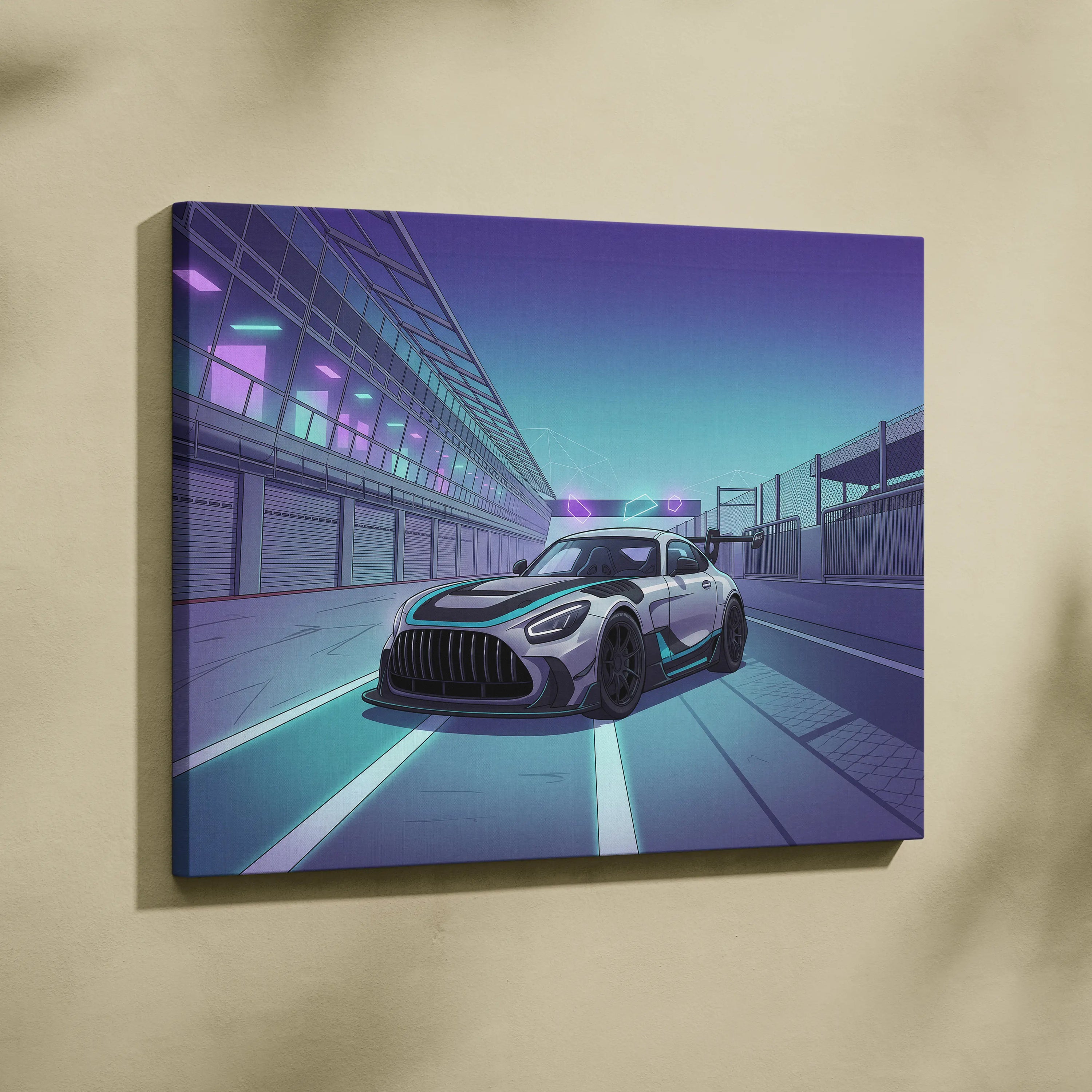 Mercedes-AMG GT3 Vaporwave Car Canvas - Vaporwave Cars Neon Teal Pink Room Decor Retro Futurism Mood Nostalgic Geometric Canvas