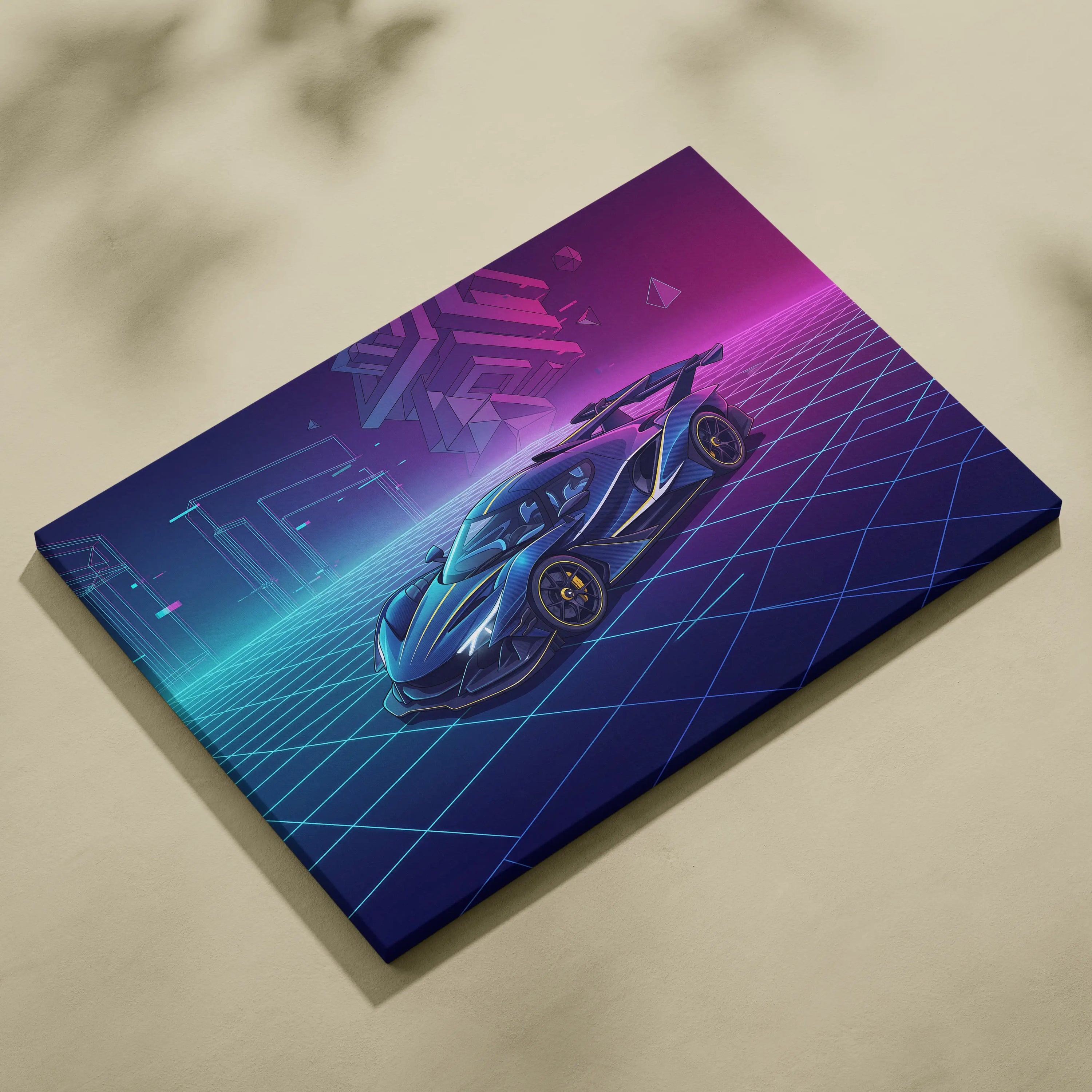Apollo Intensa Inspired Hypercar Vaporwave Canvas - Car Neon Pink Purple Blue Canvas Print Living Room Vaporwave Retro-Futurism