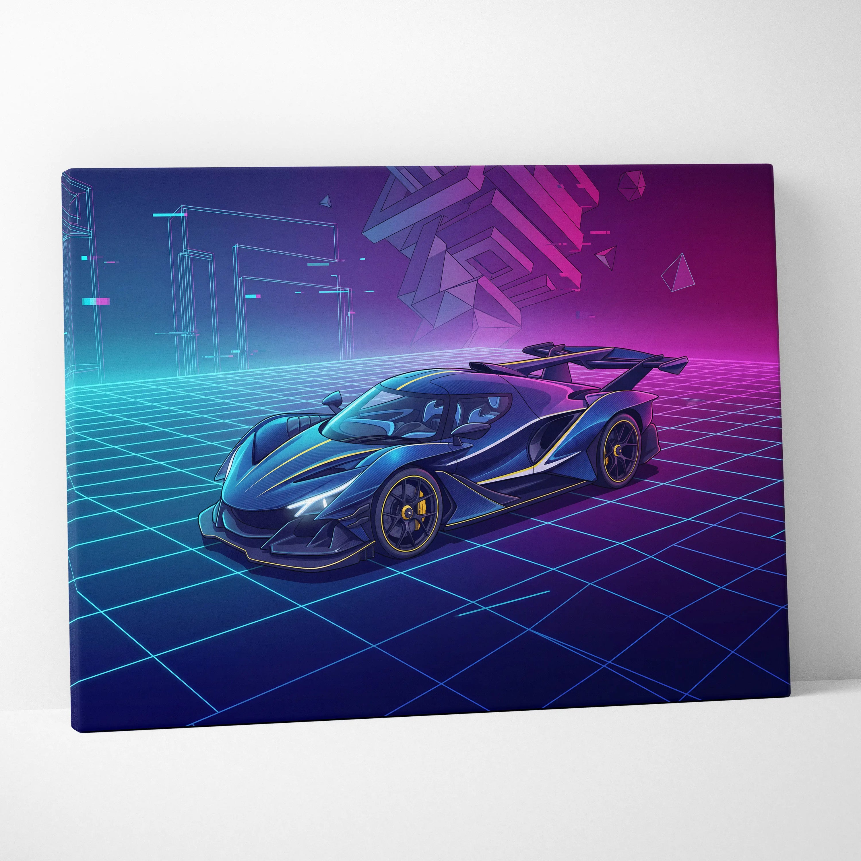 Apollo Intensa Inspired Hypercar Vaporwave Canvas - Car Neon Pink Purple Blue Canvas Print Living Room Vaporwave Retro-Futurism