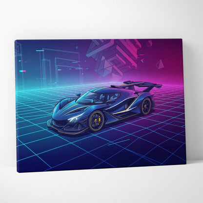Apollo Intensa Inspired Hypercar Vaporwave Canvas - Car Neon Pink Purple Blue Canvas Print Living Room Vaporwave Retro-Futurism