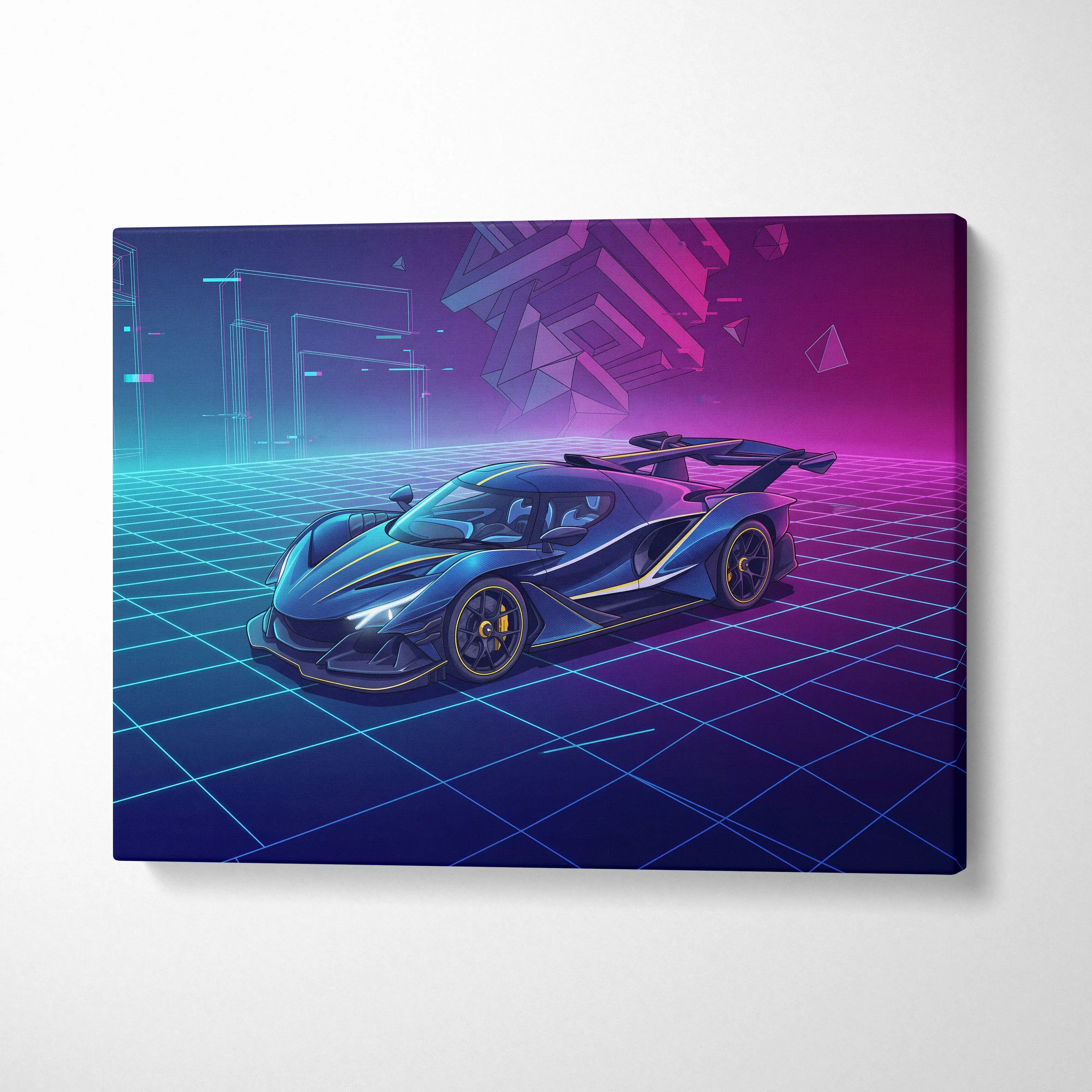 Apollo Intensa Inspired Hypercar Vaporwave Canvas - Car Neon Pink Purple Blue Canvas Print Living Room Vaporwave Retro-Futurism